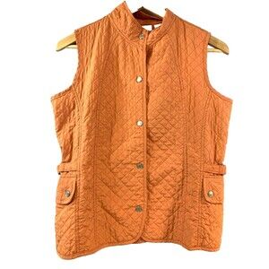 Mifresia Women's Size Small Vest Orange Quilted Snap Up Side Pockets Versatile